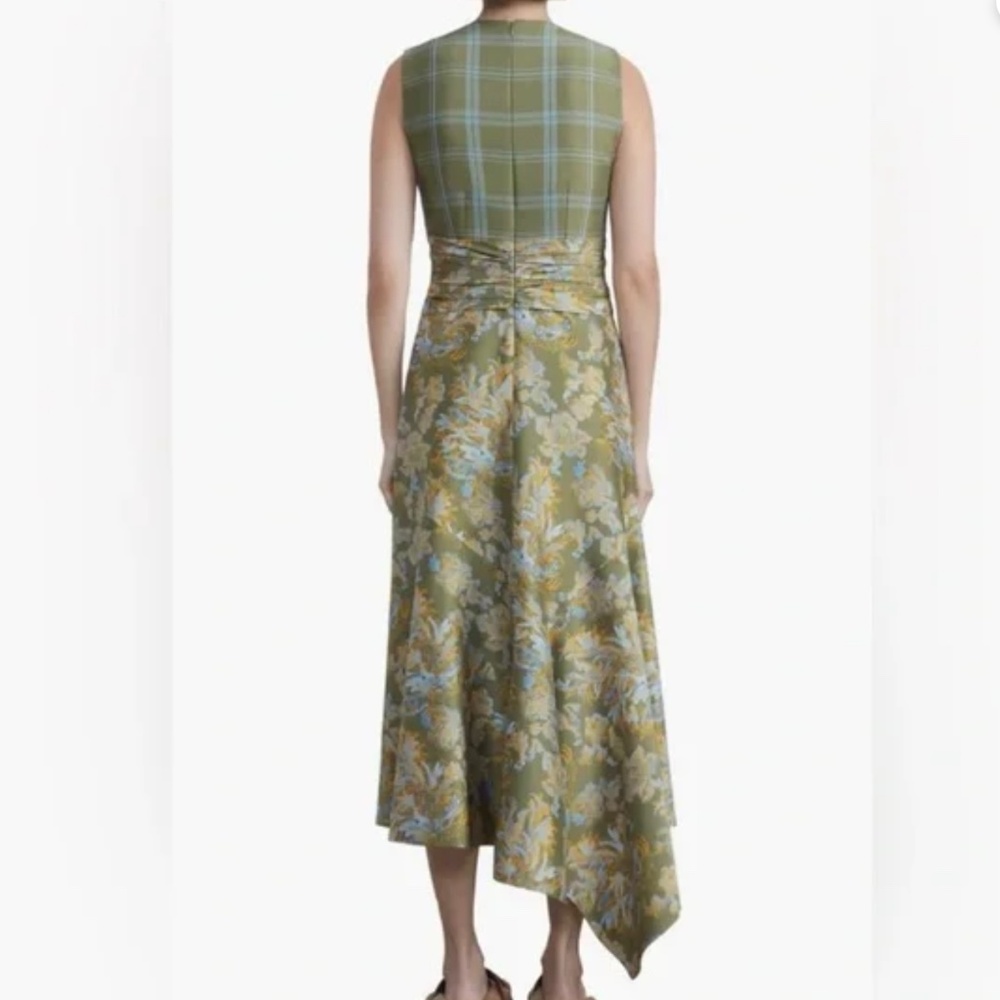 Lafayette148 New York Patchwork Asymmetric Midi Dress, Chive Green, Size 12 - Picture 4 of 16